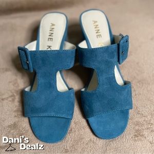 Anne Klein Nilli Wedge Sandals Blue Suede Womens Sz 7 - Brand new w/o tags